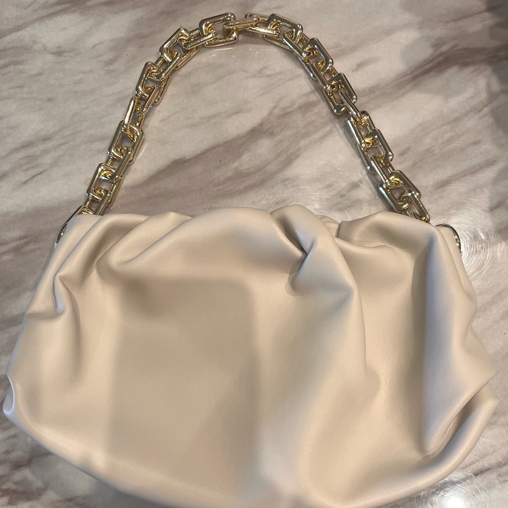 Beige PU leather bag with chain detail